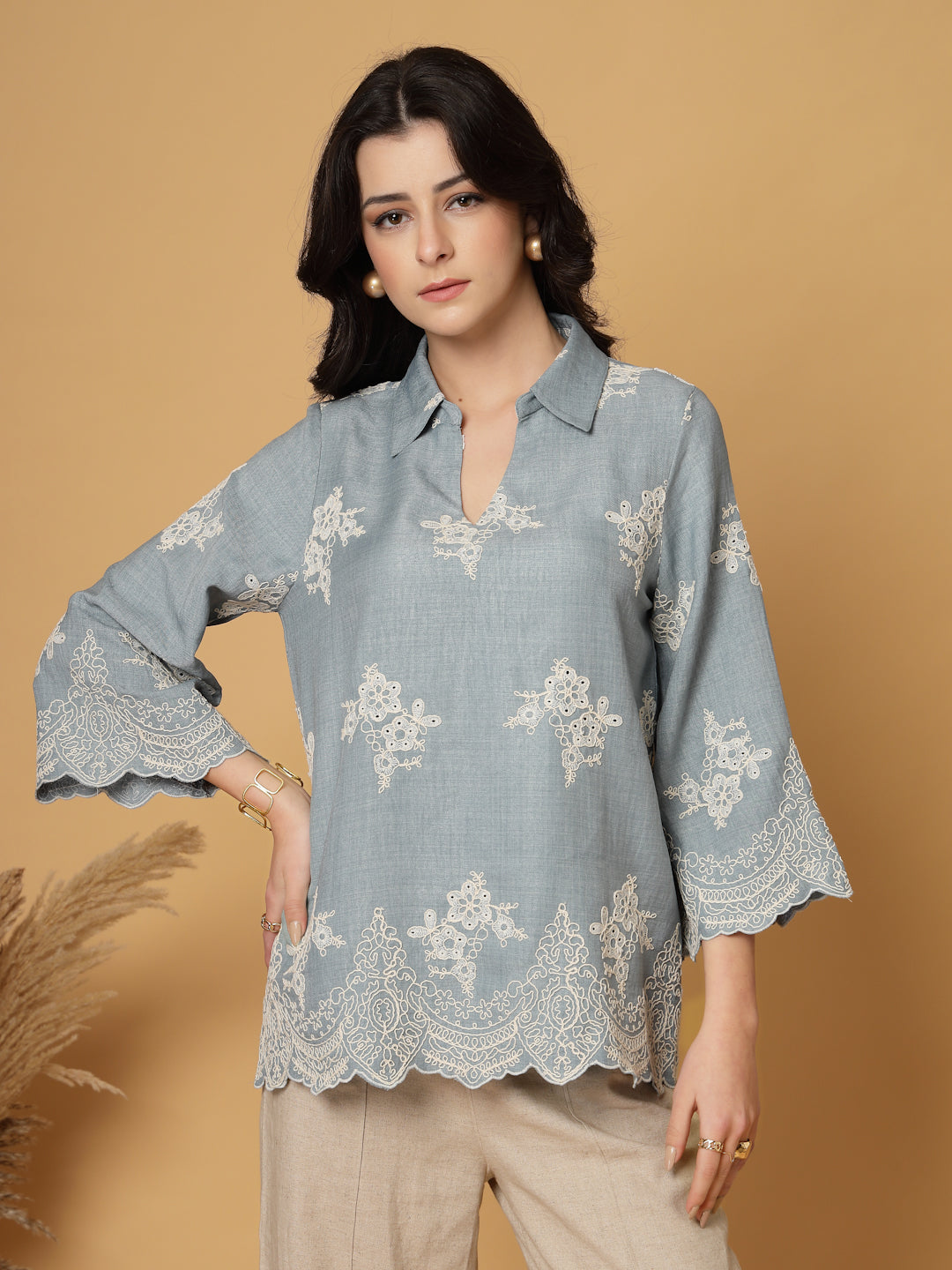 Gipsy Sky Blue Cutwork Embroidery Cotton Tunic
