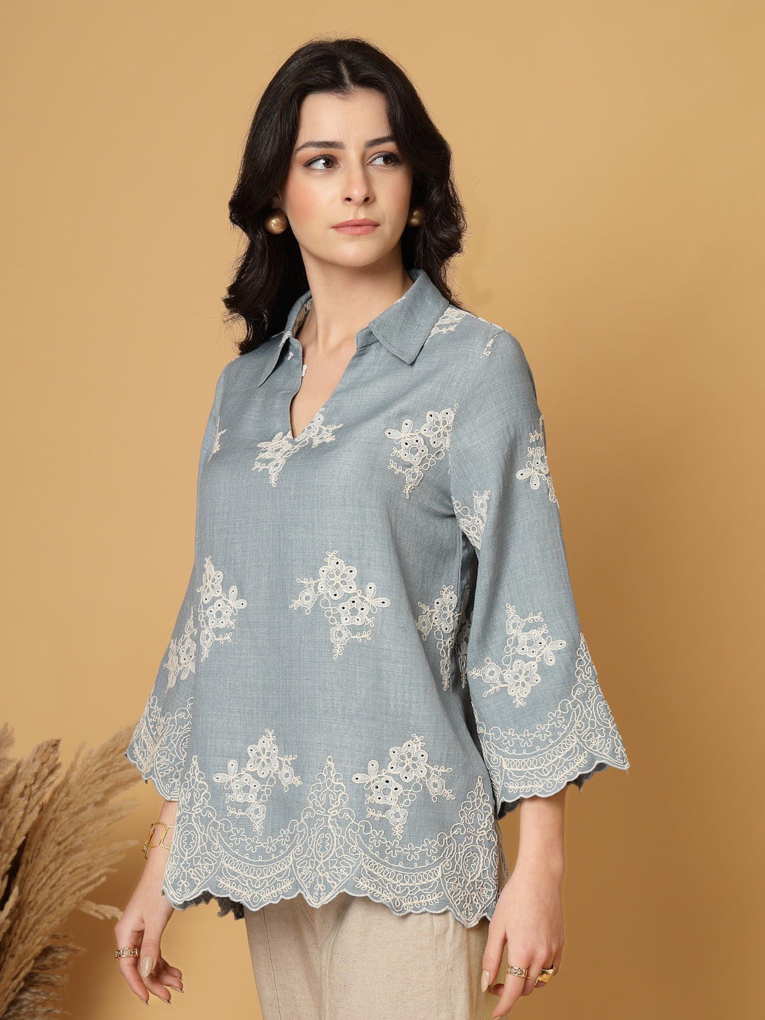 Gipsy Sky Blue Cutwork Embroidery Cotton Tunic