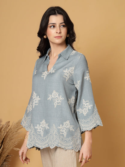 Gipsy Sky Blue Cutwork Embroidery Cotton Tunic