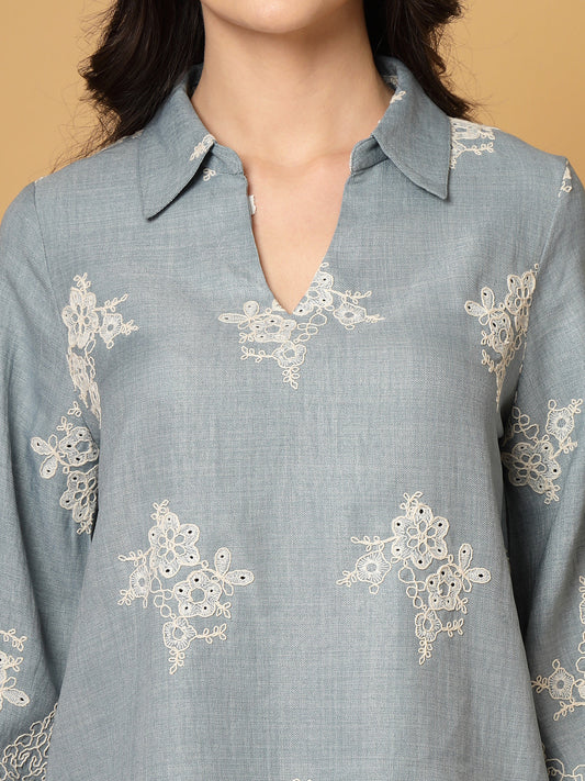 Gipsy Sky Blue Cutwork Embroidery Cotton Tunic