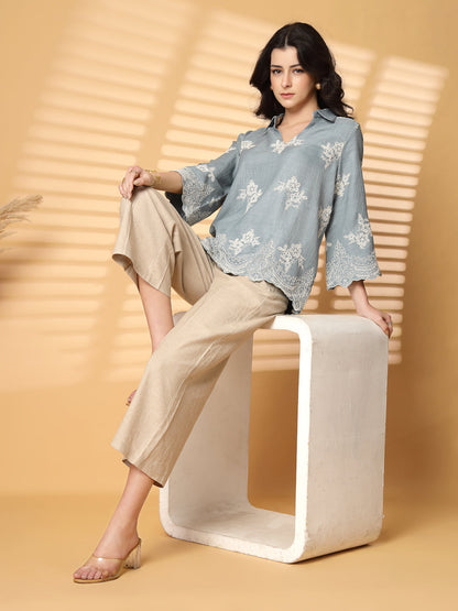Gipsy Sky Blue Cutwork Embroidery Cotton Tunic