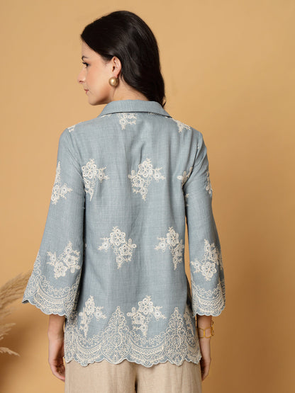 Gipsy Sky Blue Cutwork Embroidery Cotton Tunic