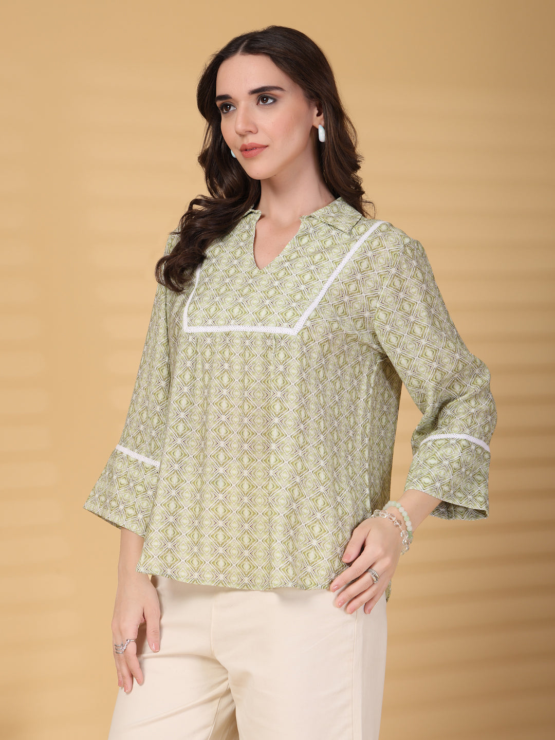 Gipsy Lime Green Geometric Yoke Detailing Tunic