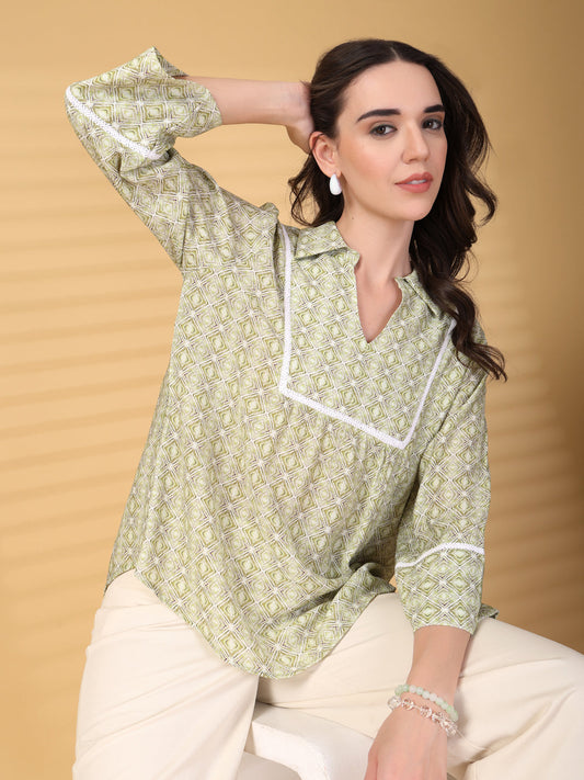 Gipsy Lime Green Geometric Yoke Detailing Tunic