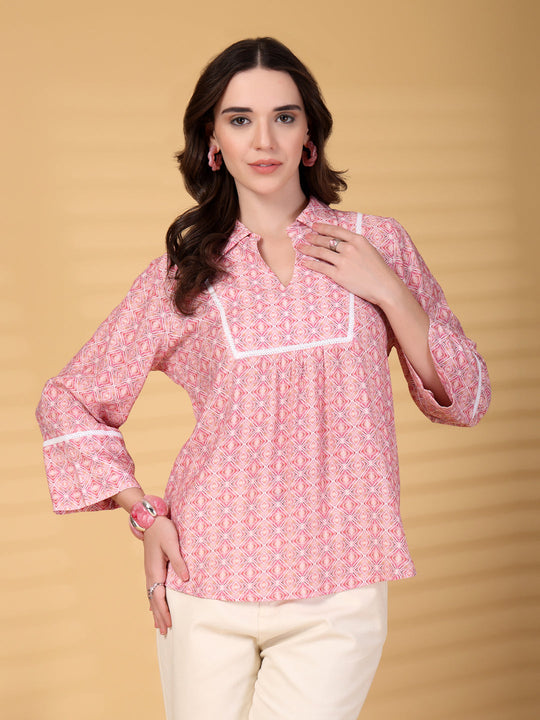 Gipsy Pink Geometric Yoke Detailing Tunic