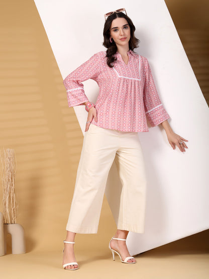 Gipsy Pink Geometric Yoke Detailing Tunic
