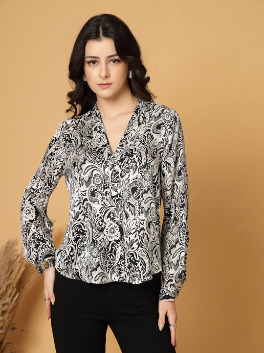 Gipsy Black Floral Printed V Neck Tunic