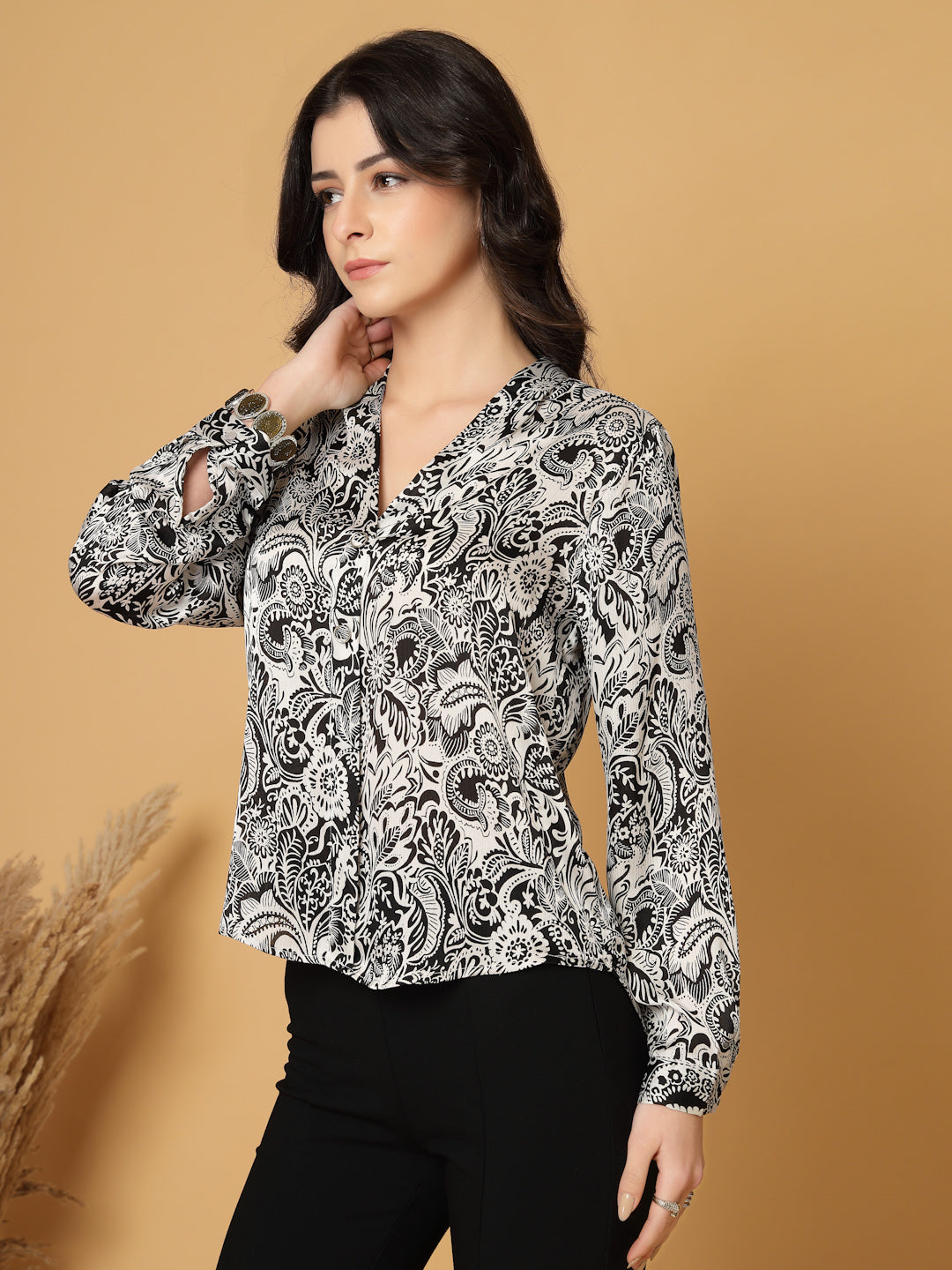 Gipsy Black Floral Printed V Neck Tunic