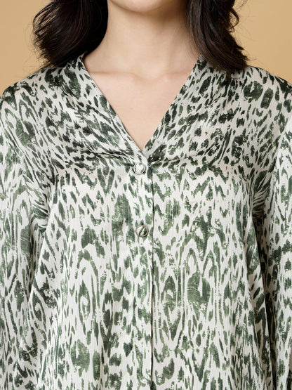 Gipsy Green Printed V Neck Tunic