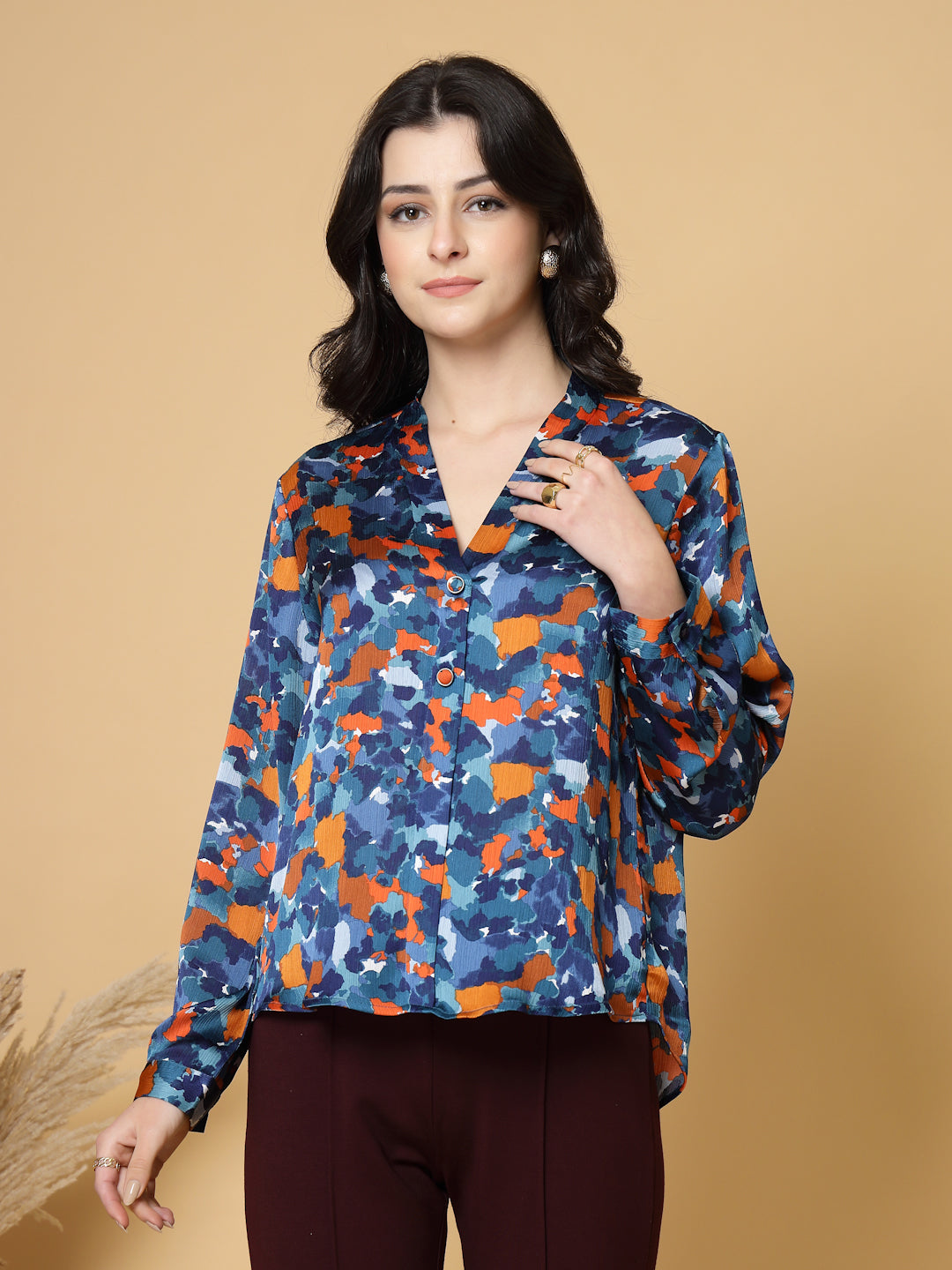 Gipsy Navy Printed V Neck Tunic