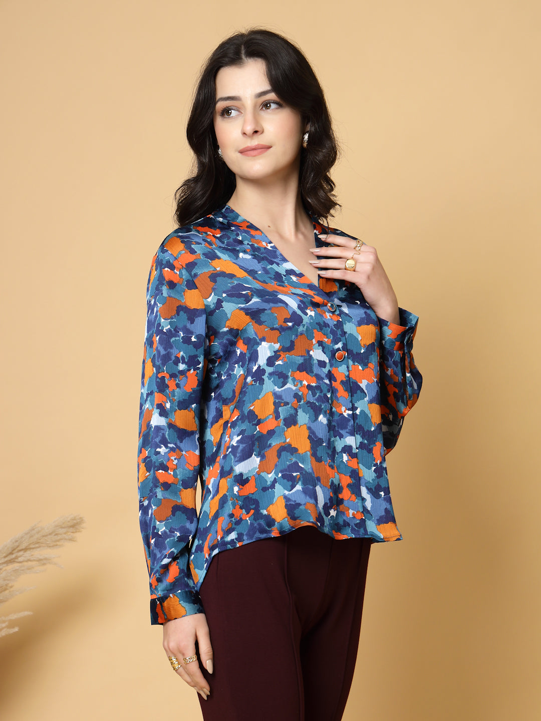 Gipsy Navy Printed V Neck Tunic