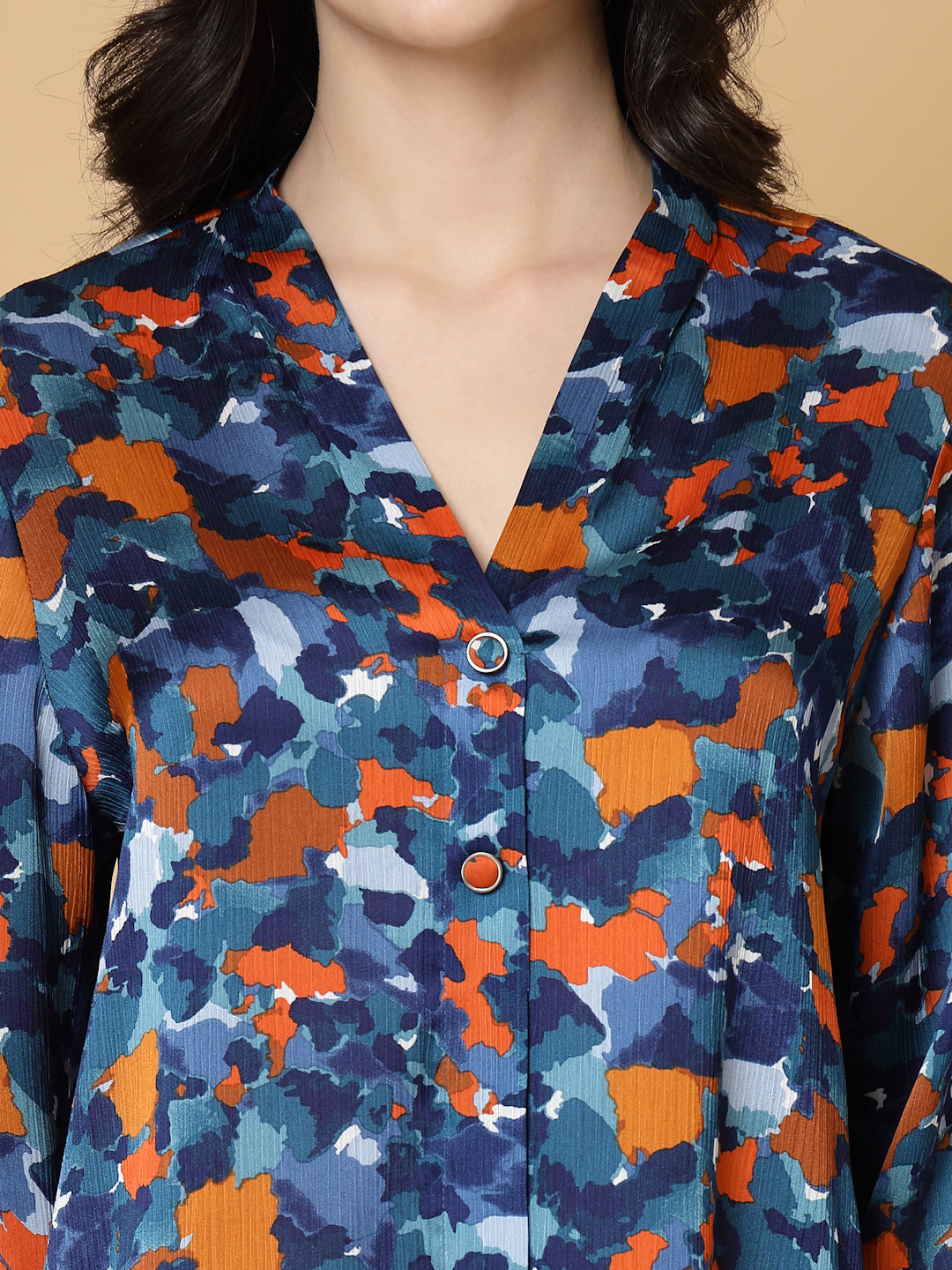 Gipsy Navy Printed V Neck Tunic