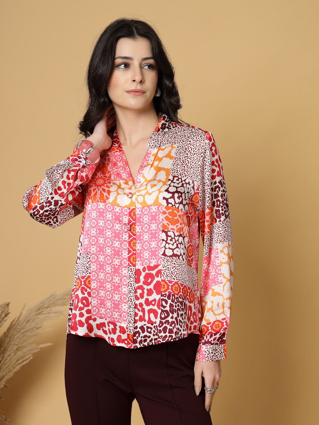 Gipsy Wine Printed V Neck Tunic