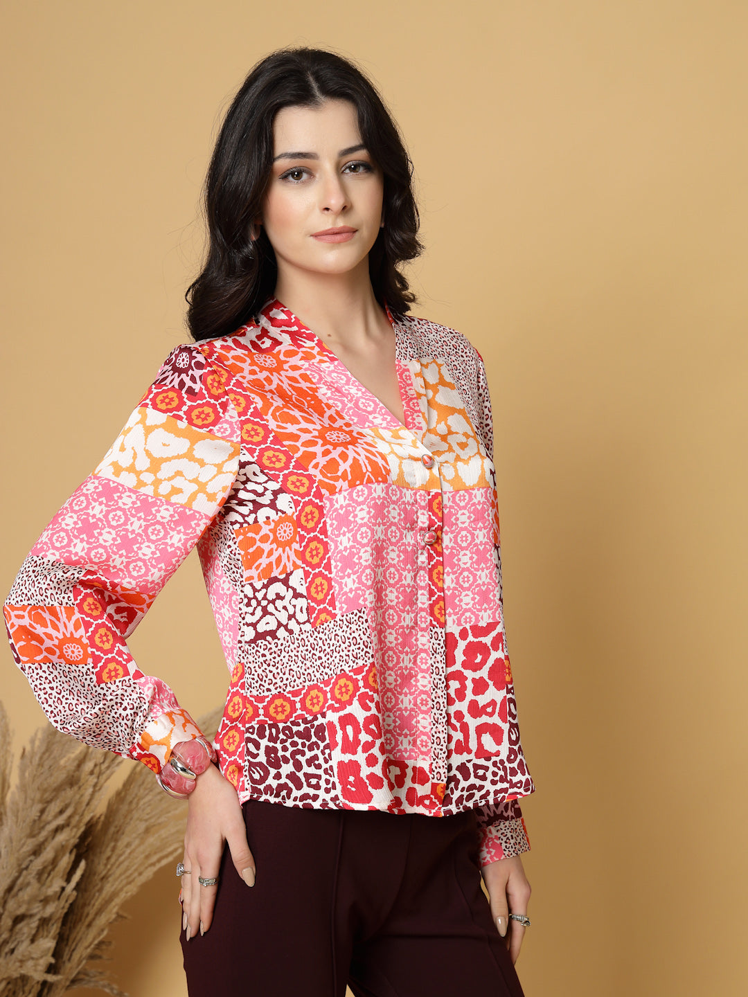 Gipsy Wine Printed V Neck Tunic