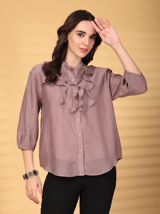 Gipsy Aubergine Plain Ruffle Collar Tunic