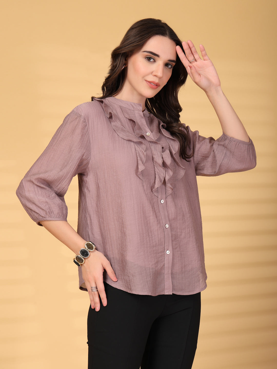 Gipsy Aubergine Plain Ruffle Collar Tunic