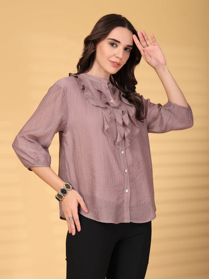 Gipsy Aubergine Plain Ruffle Collar Tunic