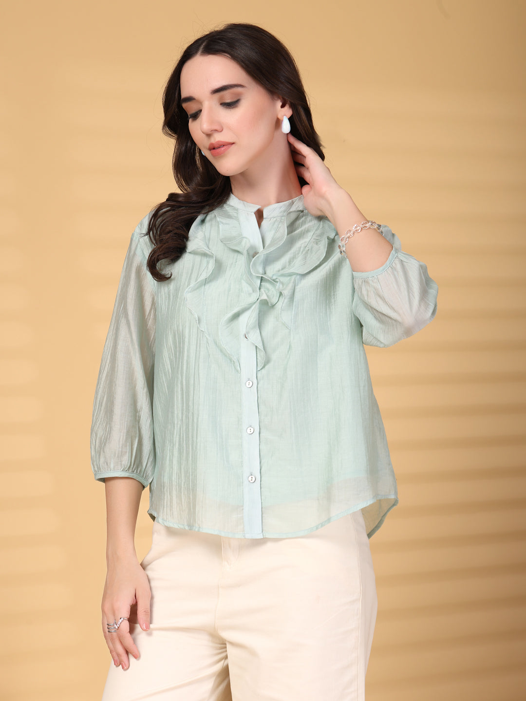 Gipsy Sage Plain Ruffle Collar Tunic