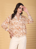 Gipsy Beige Abstract Print Lace Rayon Tunic