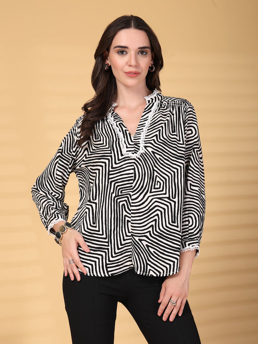 Gipsy Black Greek Print Rayon Tunic