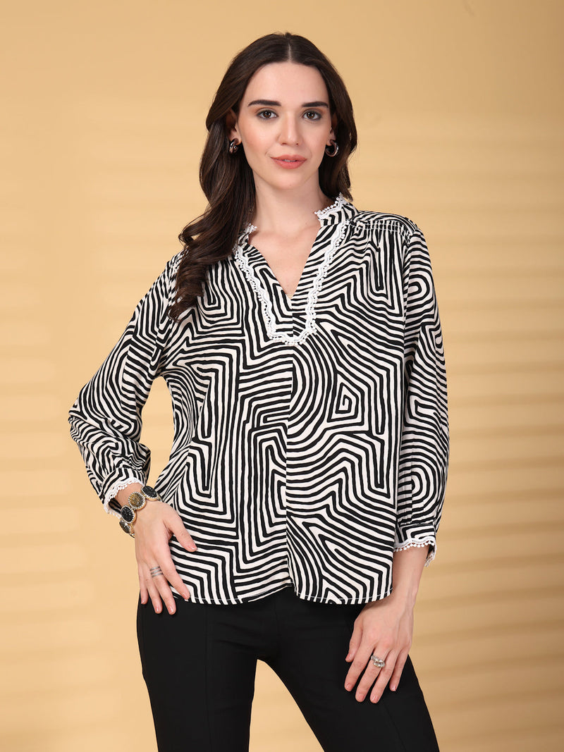 Gipsy Black Greek Print Rayon Tunic