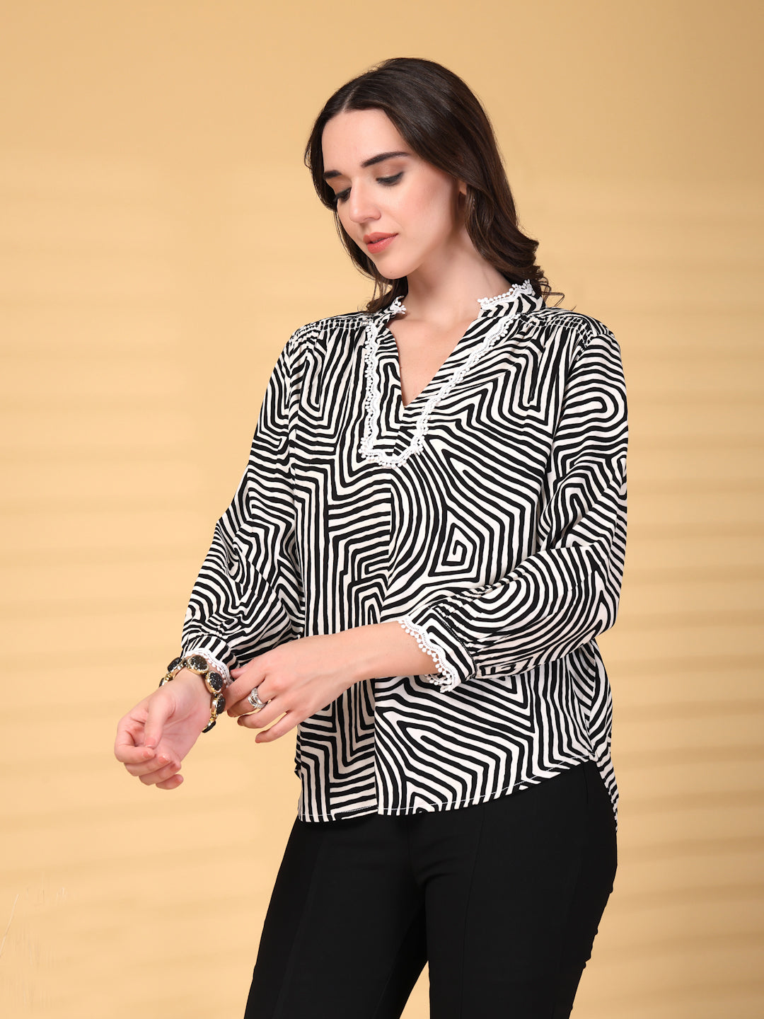 Gipsy Black Greek Print Rayon Tunic