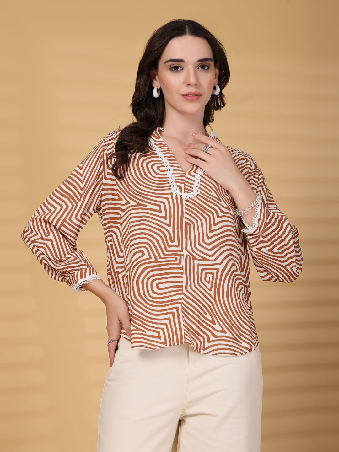 Gipsy Brown Greek Print Rayon Tunic
