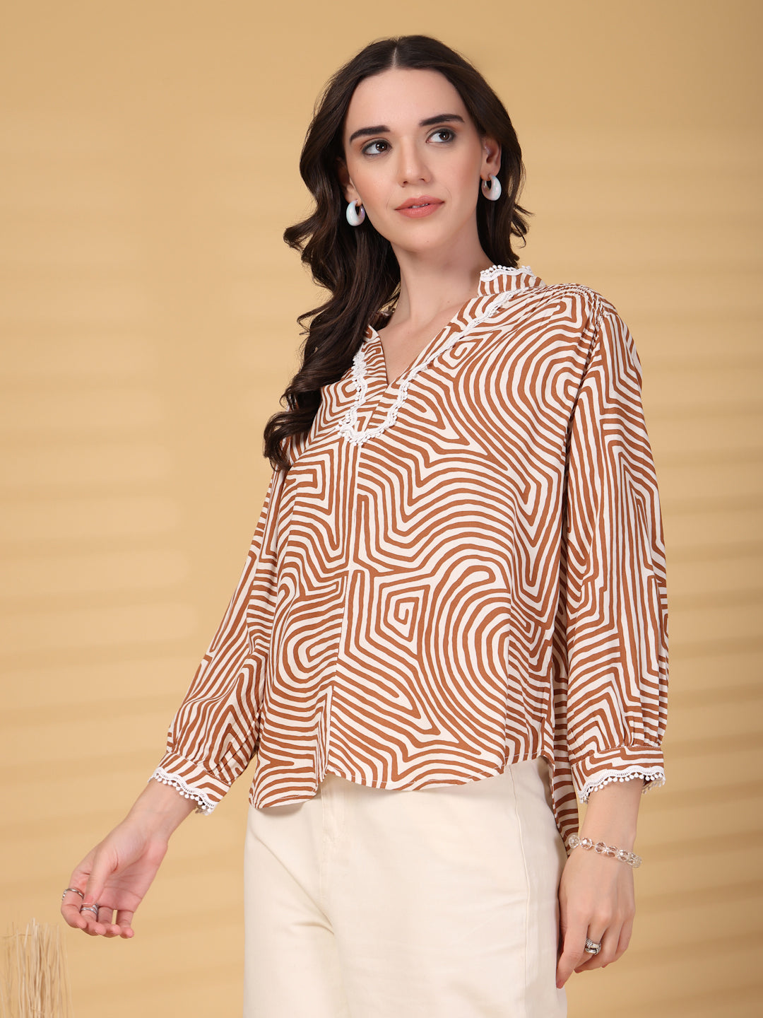 Gipsy Brown Greek Print Rayon Tunic