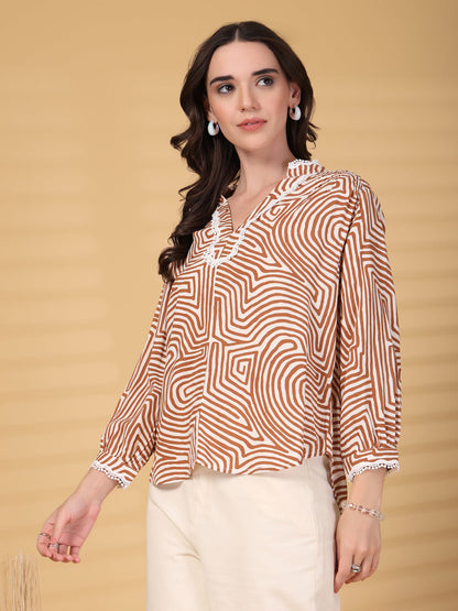 Gipsy Brown Greek Print Rayon Tunic