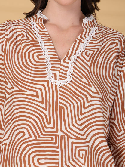 Gipsy Brown Greek Print Rayon Tunic