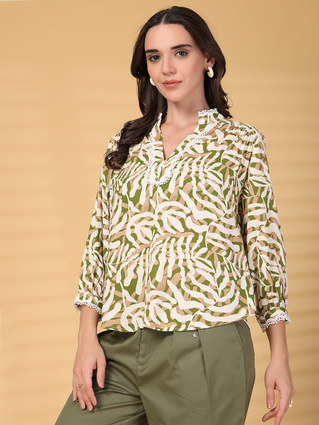 Gipsy Green Abstract Print Lace Rayon Tunic