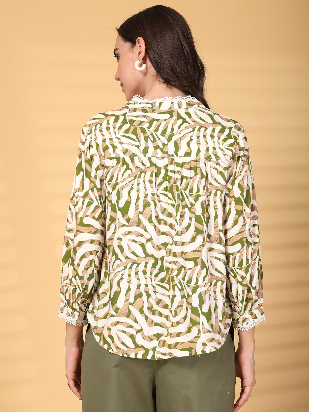 Gipsy Green Abstract Print Lace Rayon Tunic