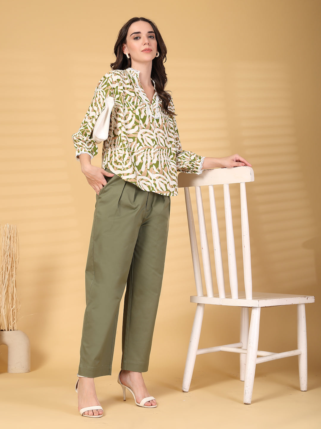 Gipsy Green Abstract Print Lace Rayon Tunic