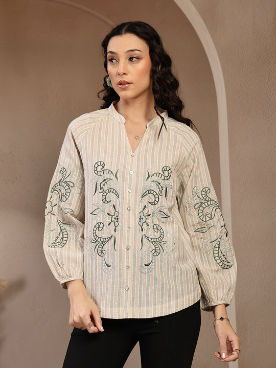 Gipsy Beige Solid Cotton Tunic