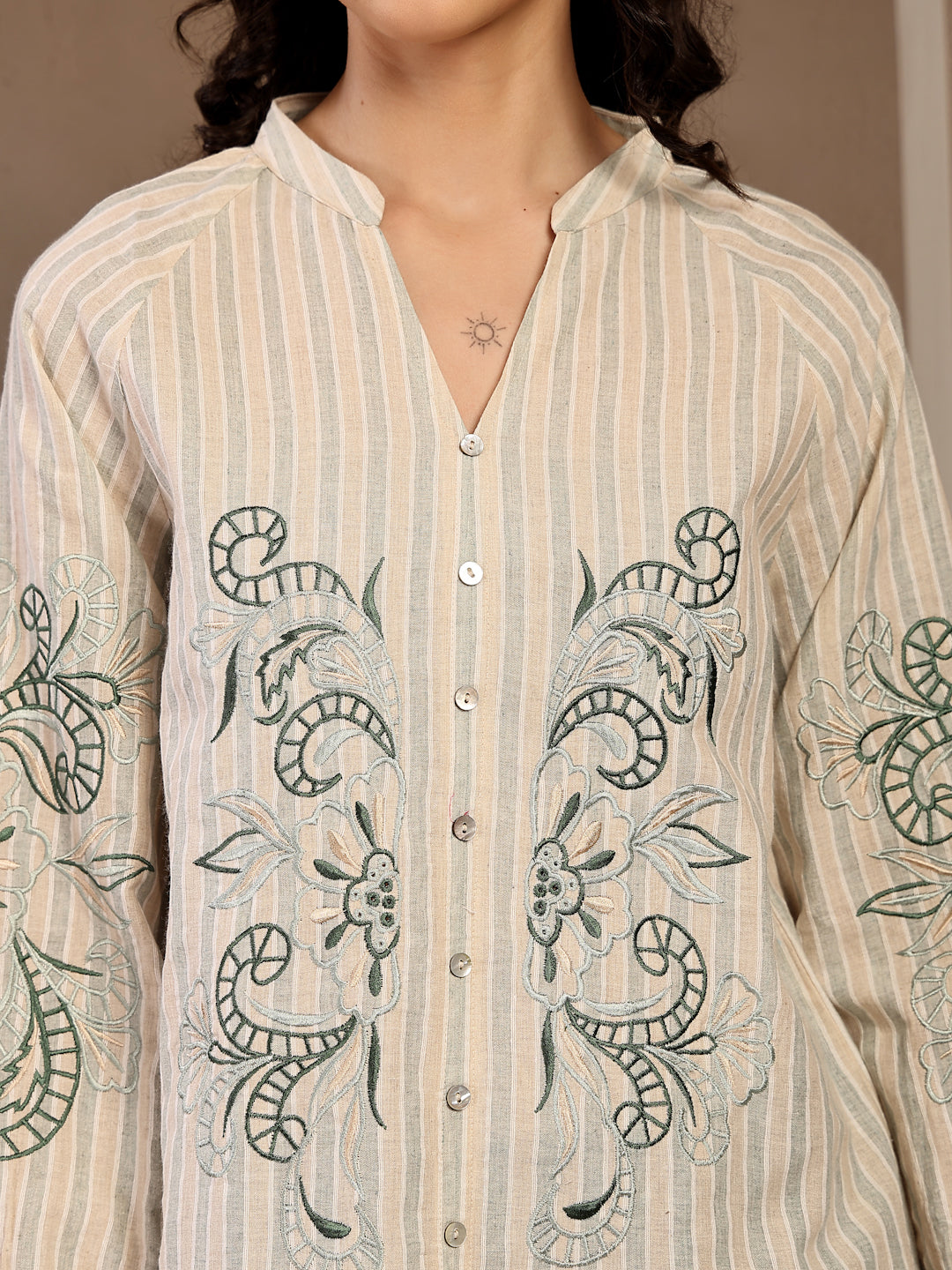 Gipsy Beige Solid Cotton Tunic