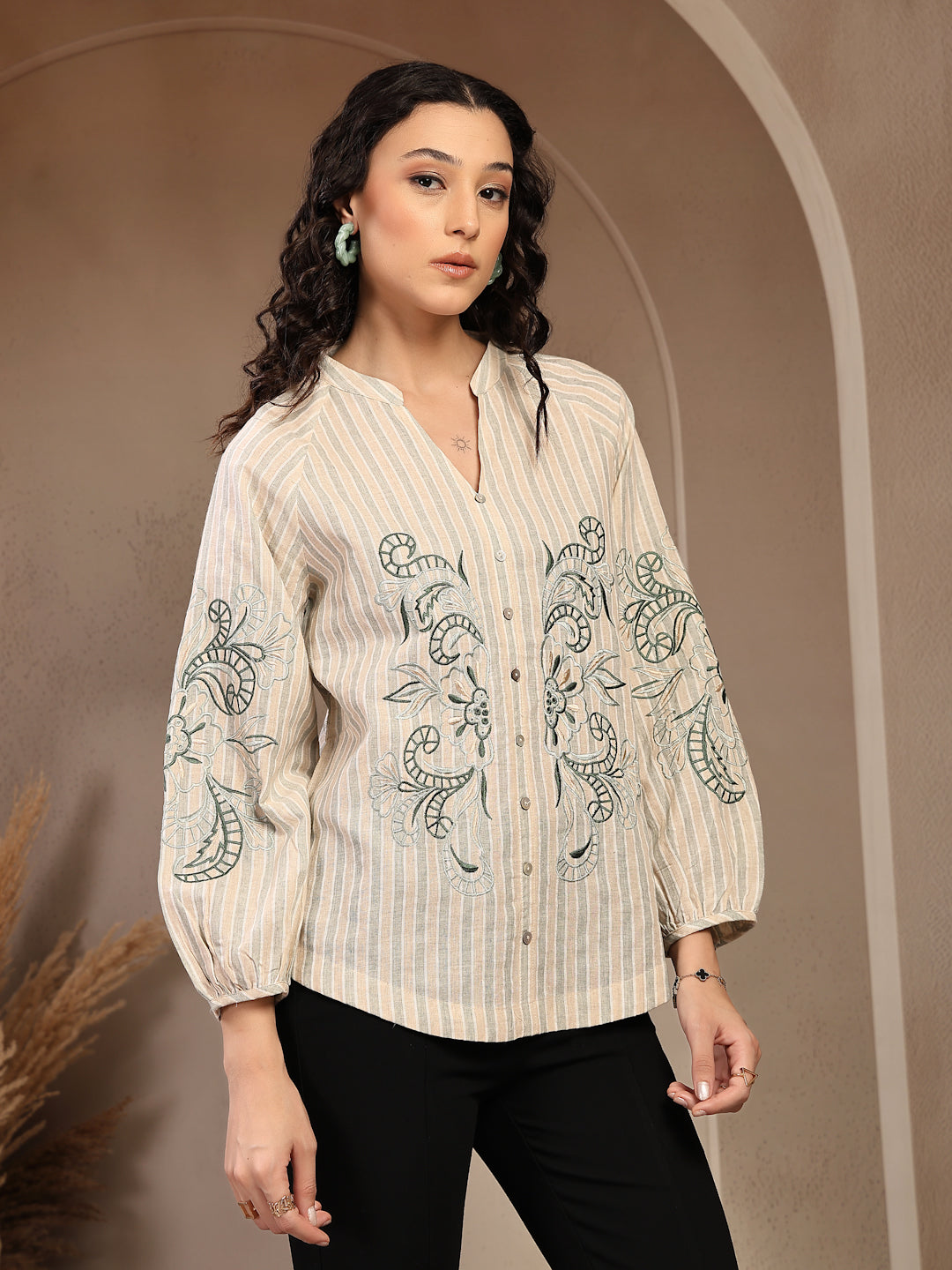 Gipsy Beige Solid Cotton Tunic
