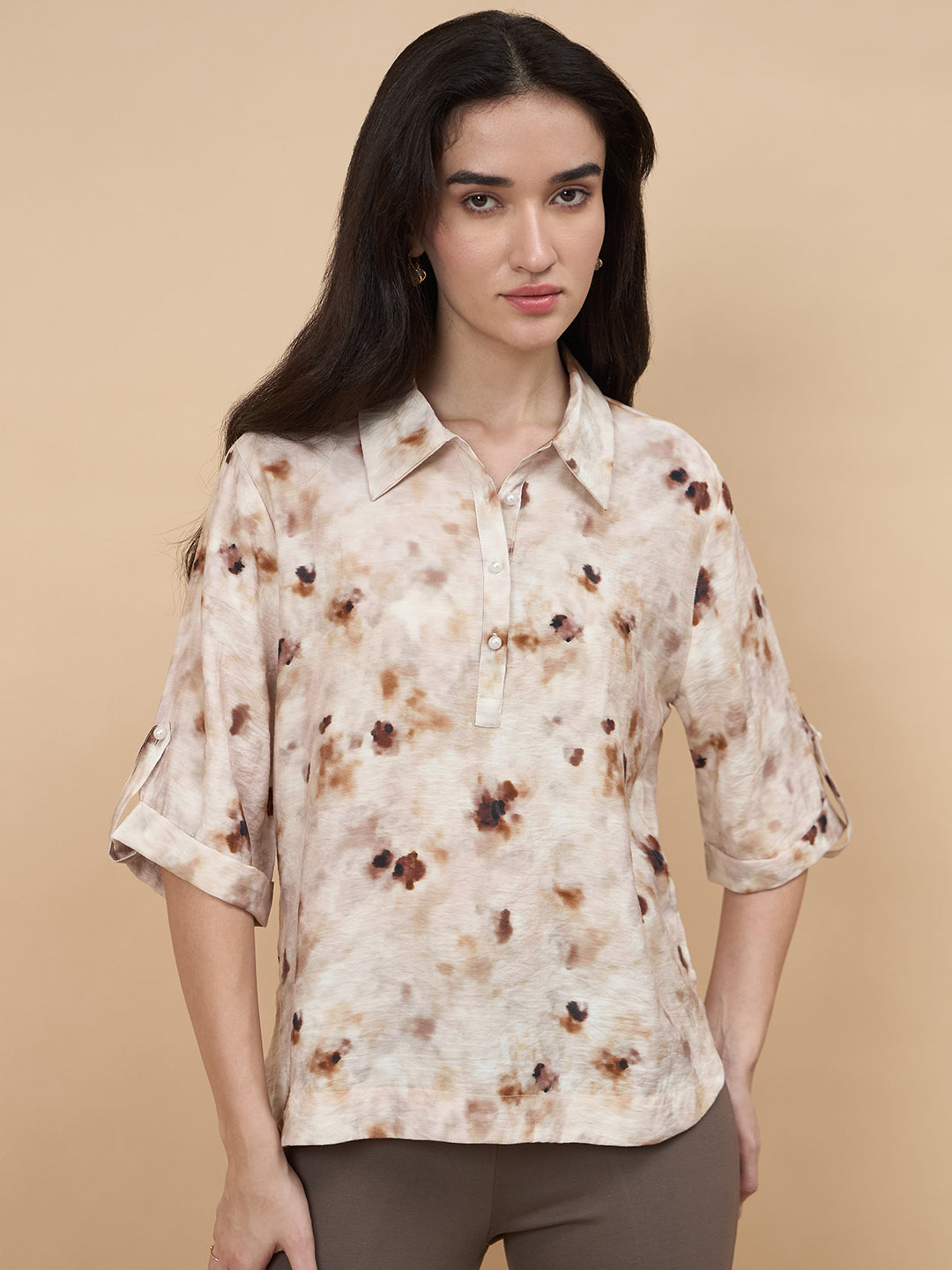 Gipsy Beige Printed Rayon Tunic
