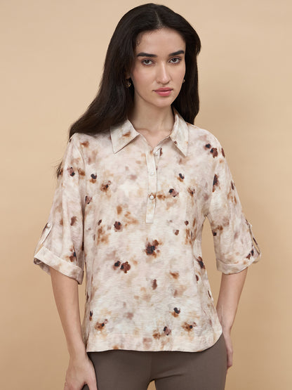 Gipsy Beige Printed Rayon Tunic
