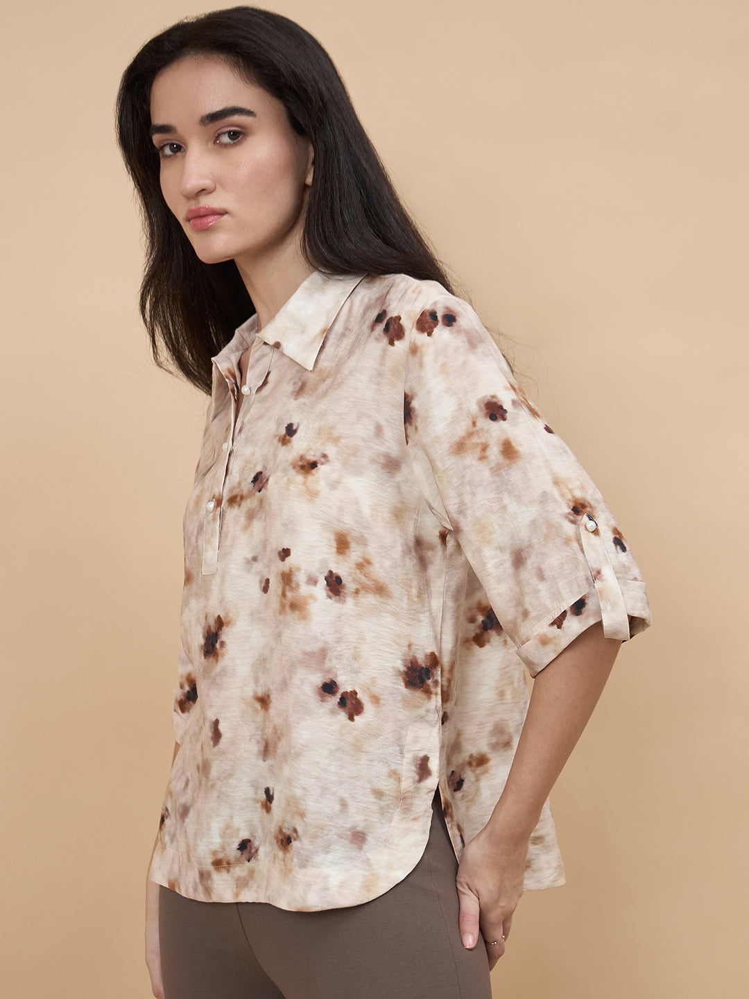 Beige Printed Rayon Tunic