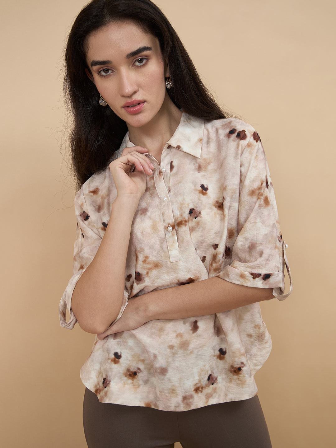 Beige Printed Rayon Tunic