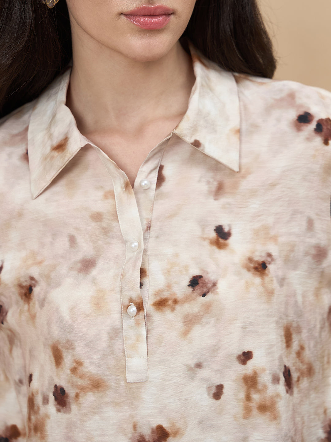 Beige Printed Rayon Tunic