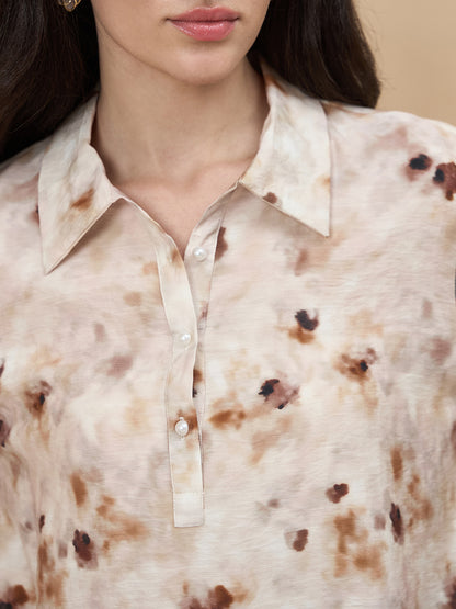 Beige Printed Rayon Tunic