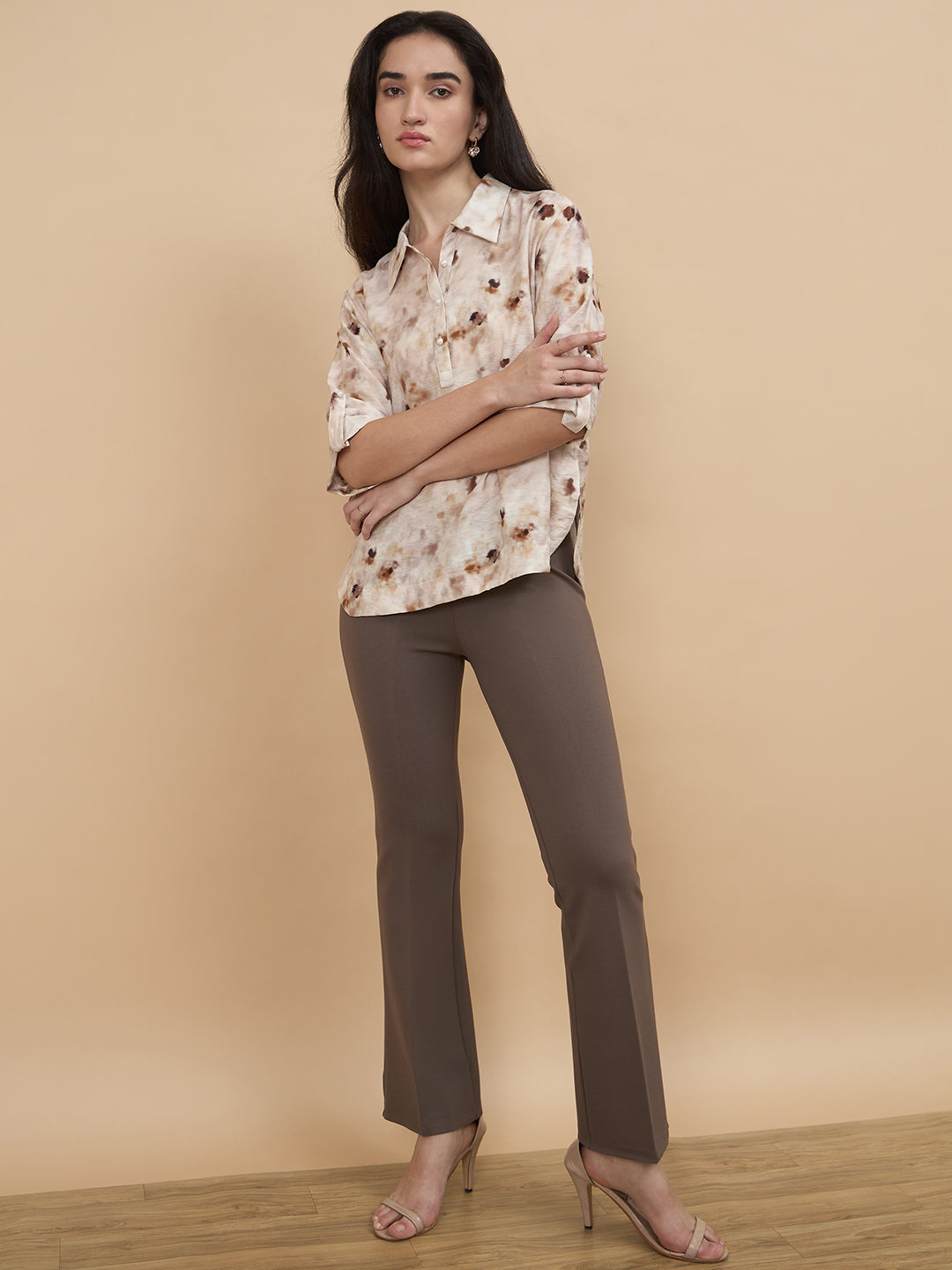 Beige Printed Rayon Tunic
