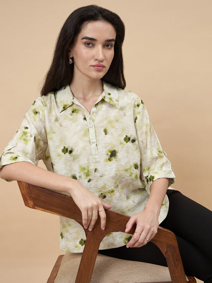 Lime Green Printed Rayon Tunic
