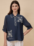 Gipsy Navy Embriodery Viscose Nylon Tunic