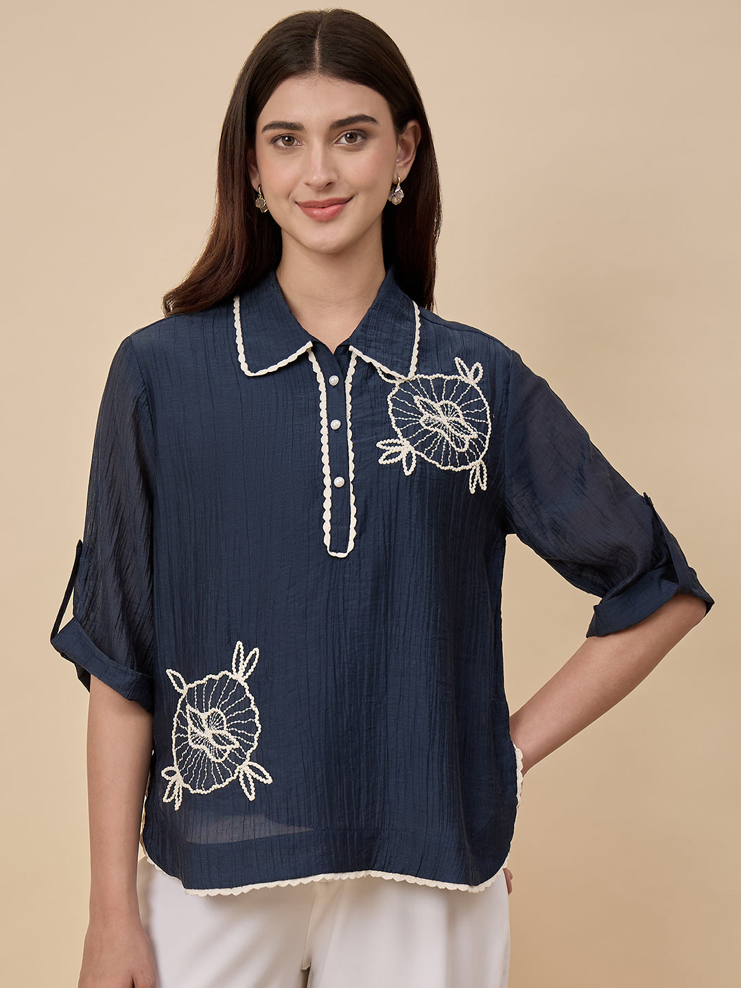 Gipsy Navy Embriodery Viscose Nylon Tunic