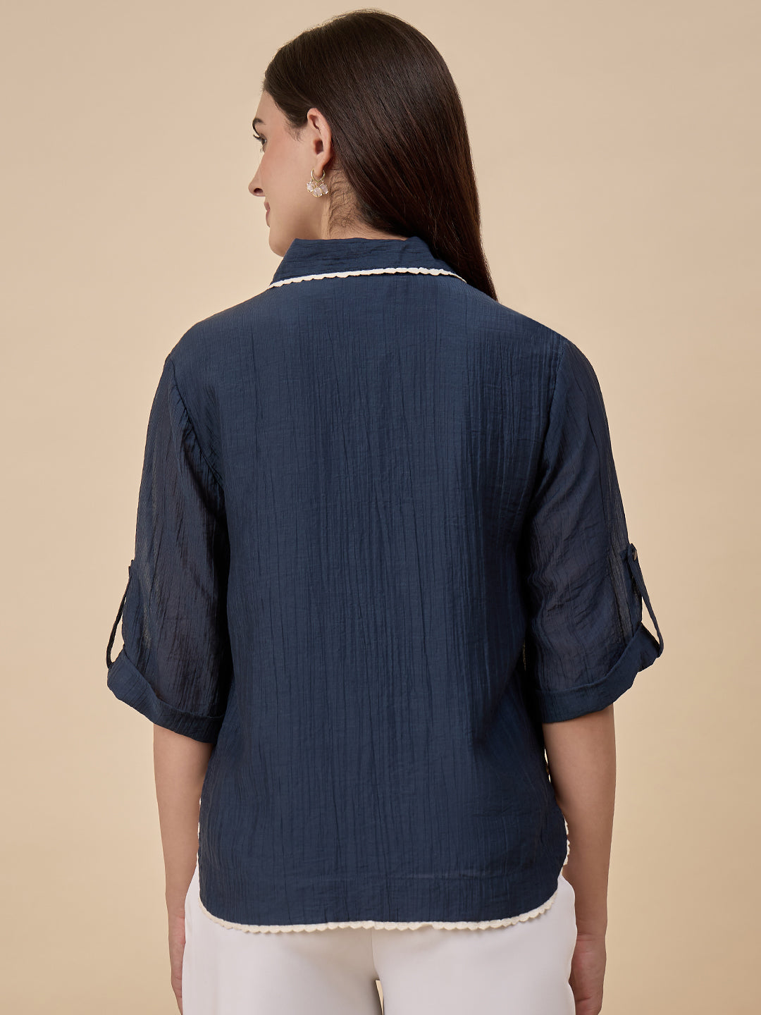 Navy Embroidery Viscose Nylon Tunic