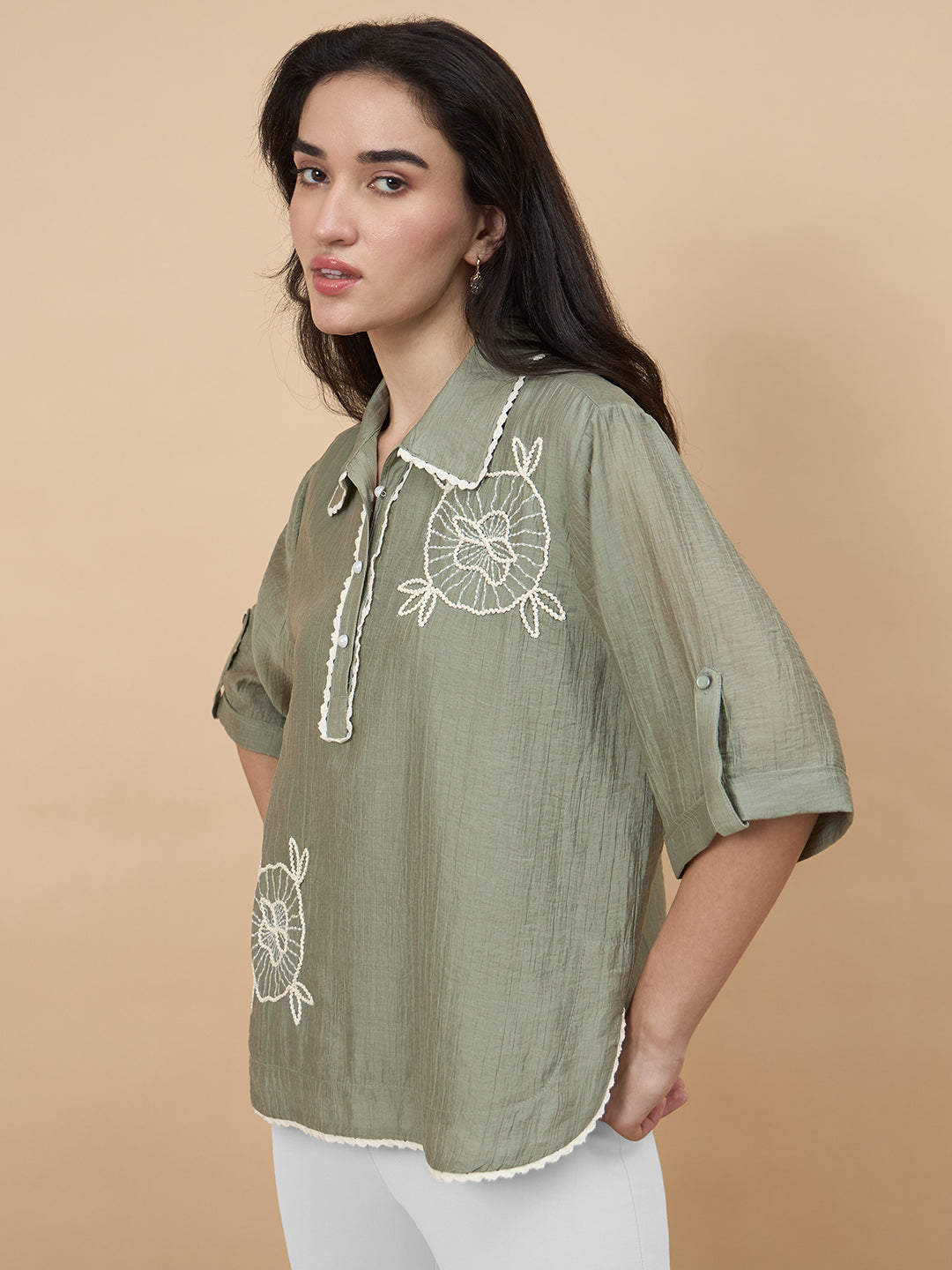 Sage Embroidery Viscose Nylon Tunic