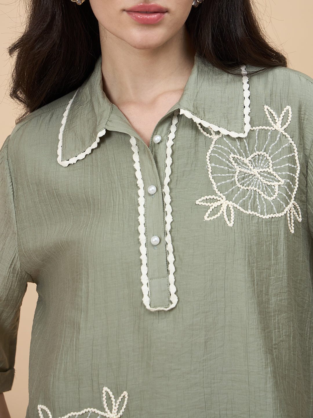 Sage Embroidery Viscose Nylon Tunic
