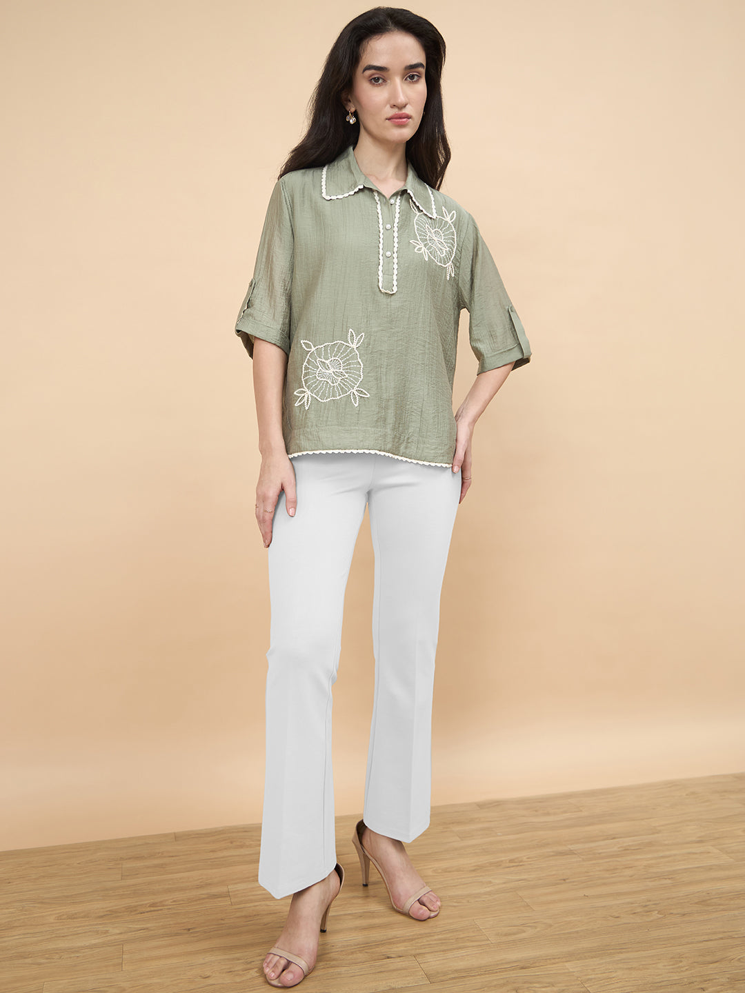 Sage Embroidery Viscose Nylon Tunic